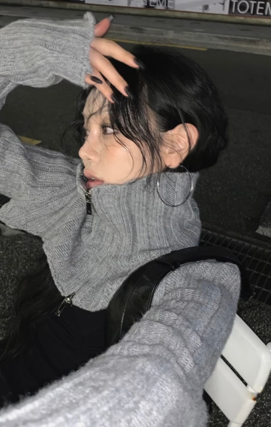 트리밍버드 하이넥 볼레로 니트 집업 그레이 상품이미지2