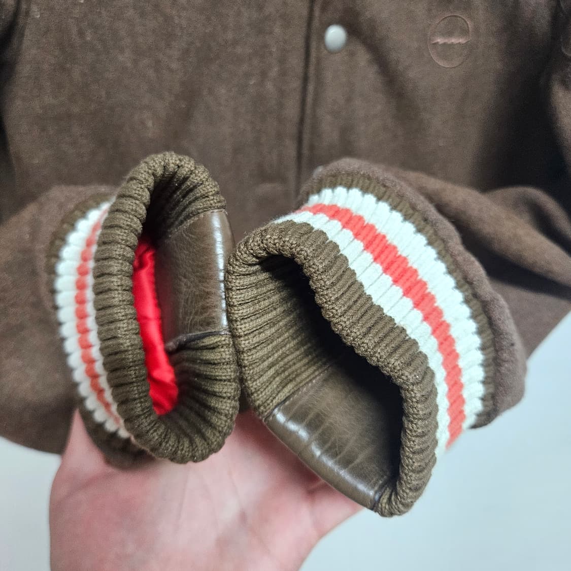 팀FB 92 배색 레더 바시티자켓 M 상품이미지4