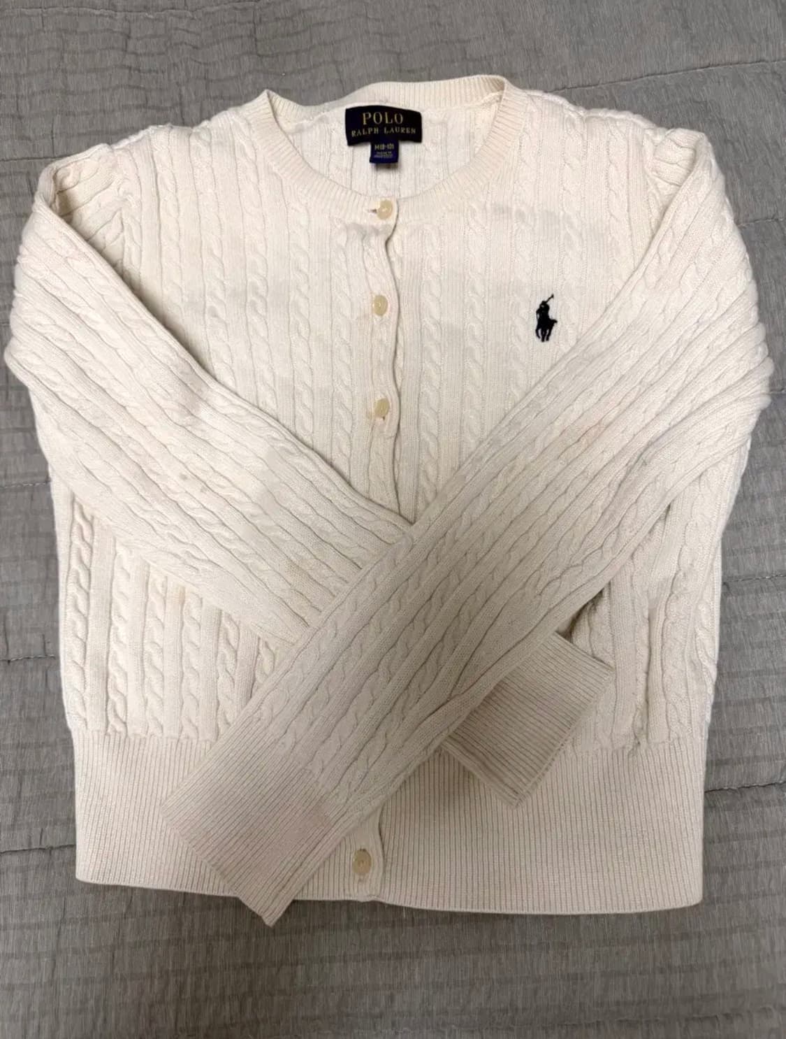 폴로 화이트 아이보리 니트 꽈배기 가디건 M 8-10 상품이미지1