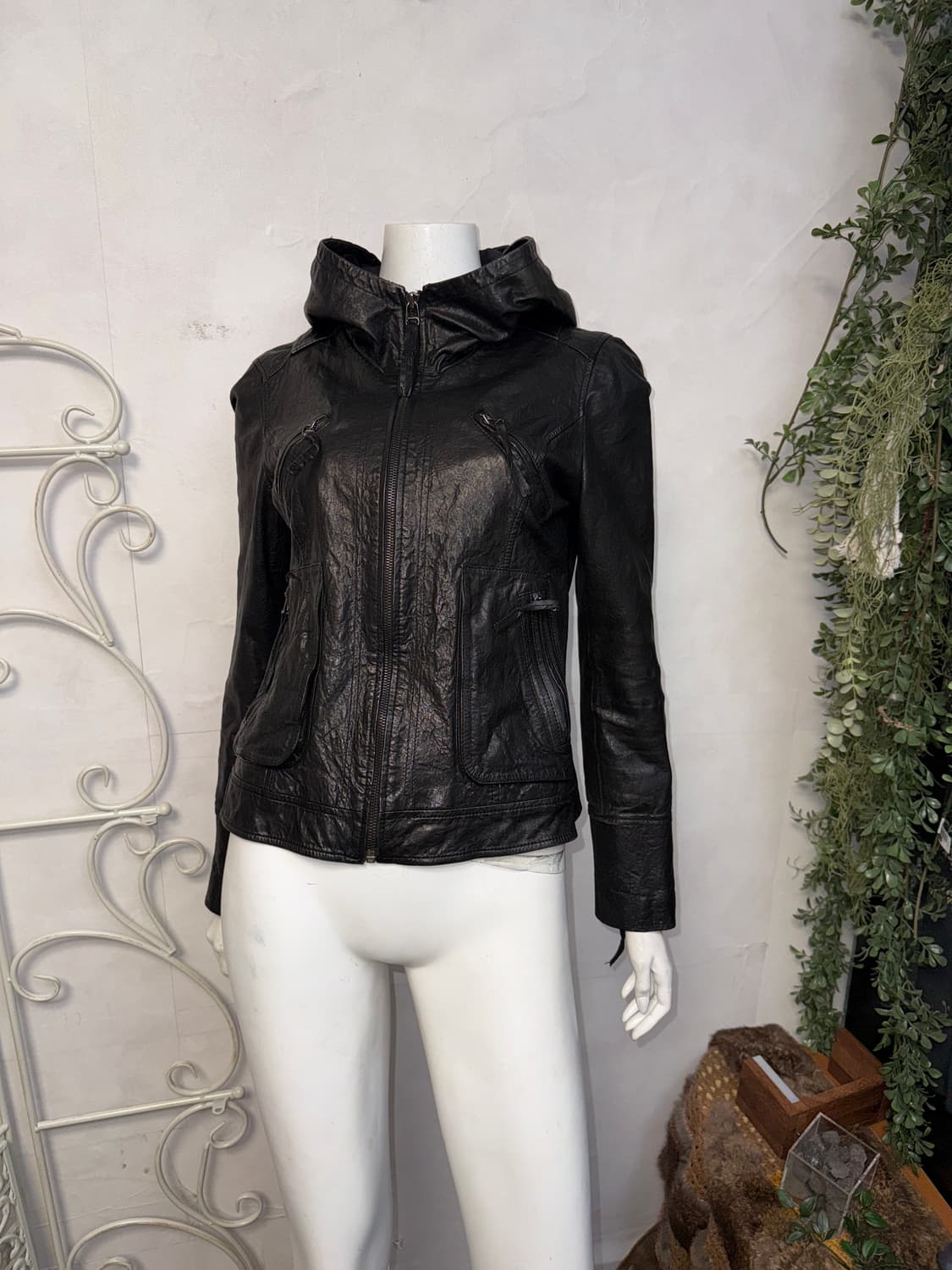 Black lamb skin hood zipup jacket 상품이미지2