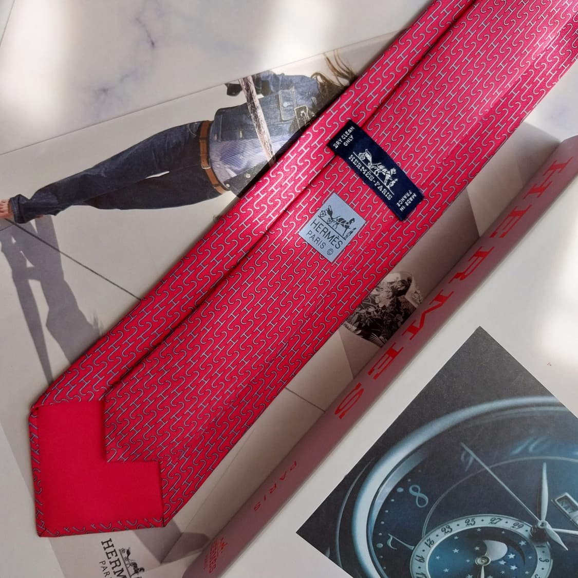 에르메스 실크 진핑크 H모티브 패턴 넥타이 8cm A+등급 K2591
 상품이미지7