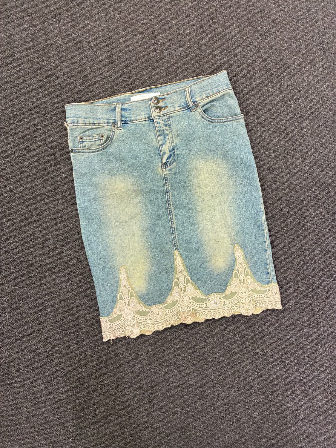 M)Japanese vintage 여성 꽃자수 레이스 디테일 데님스커트 상품이미지3