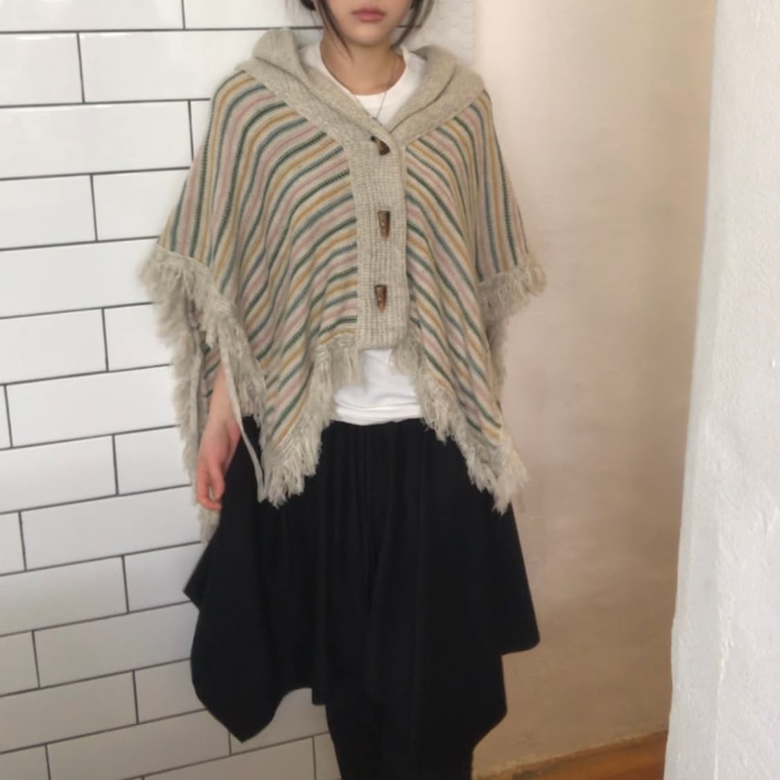 빈티지 멀티 컬러 스트라이프 니트 판초 상품이미지2