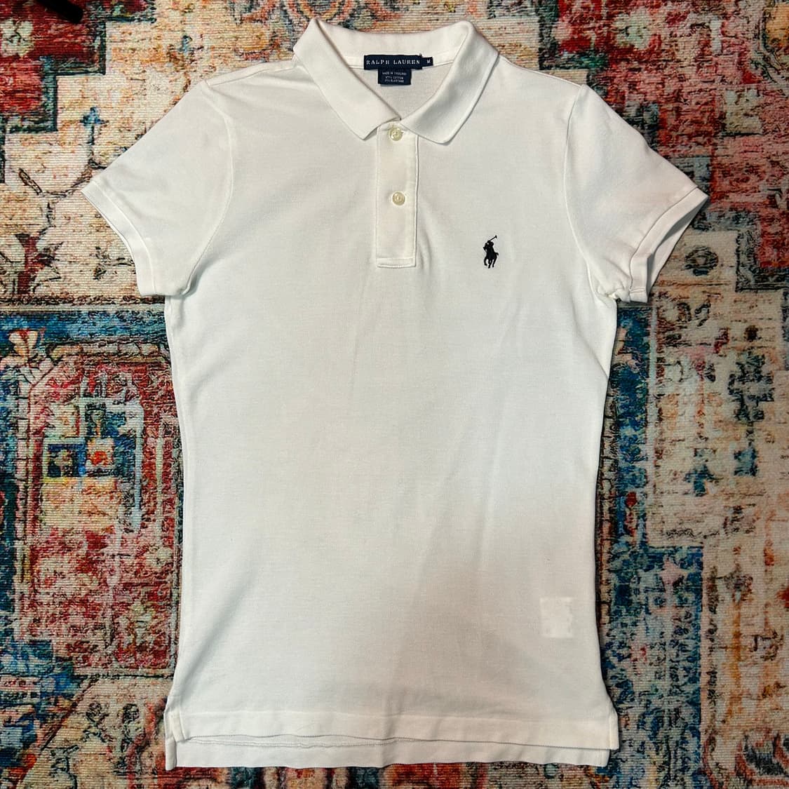 [M] 랄프로렌 슬림핏 화이트 포니 로고 카라 반팔 상품이미지1