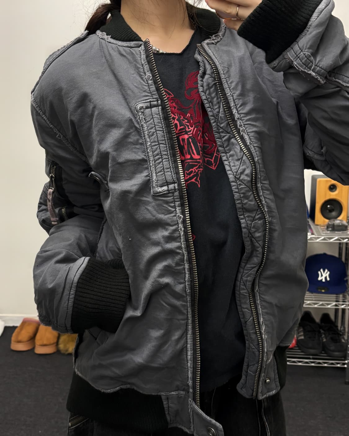 올드 빈티지 코튼 블루종 자켓 그레이 상품이미지1