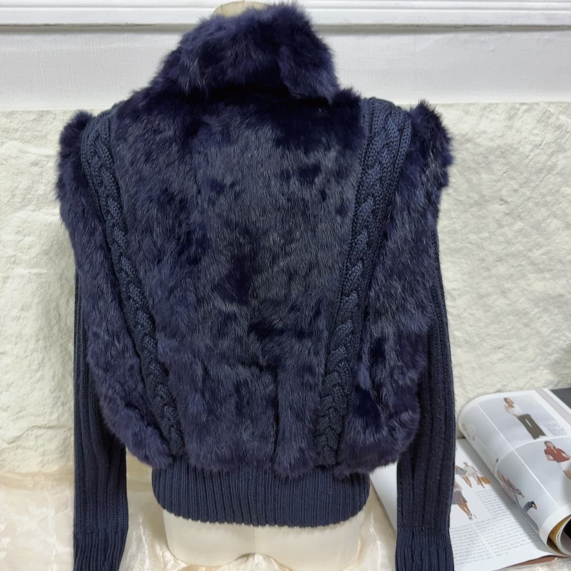 빈티지 네이비블루 꽈배기 토끼털니트자켓 가디건 상품이미지4
