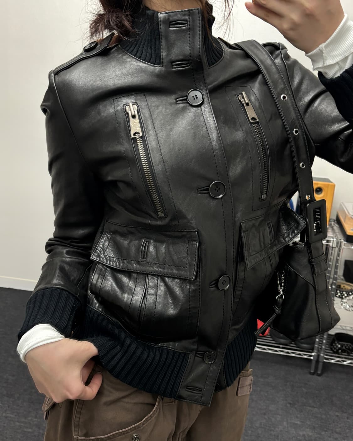 올드 빈티지 리얼 램스킨 하이넥 블루종 상품이미지3