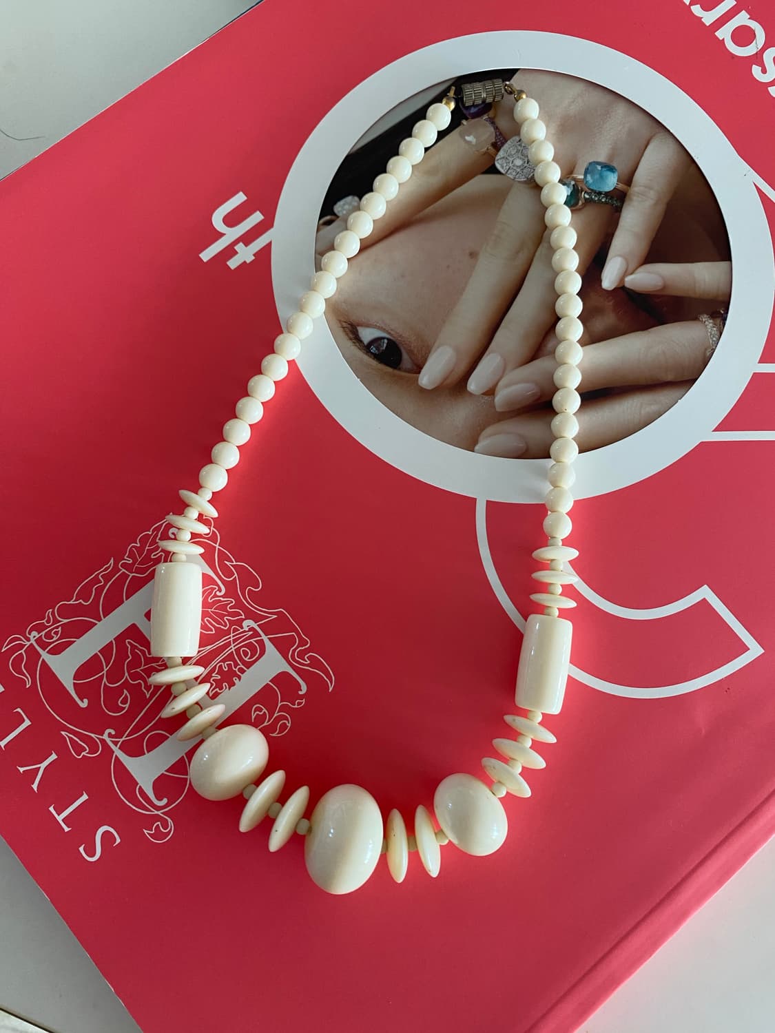 일본 빈티지 아이보리 비즈 목걸이 y2k 상품이미지1