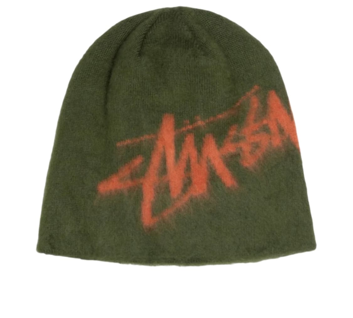 스투시 비니 브러쉬드 아웃 스탁 스컬캡 비니 올리브 상품이미지1