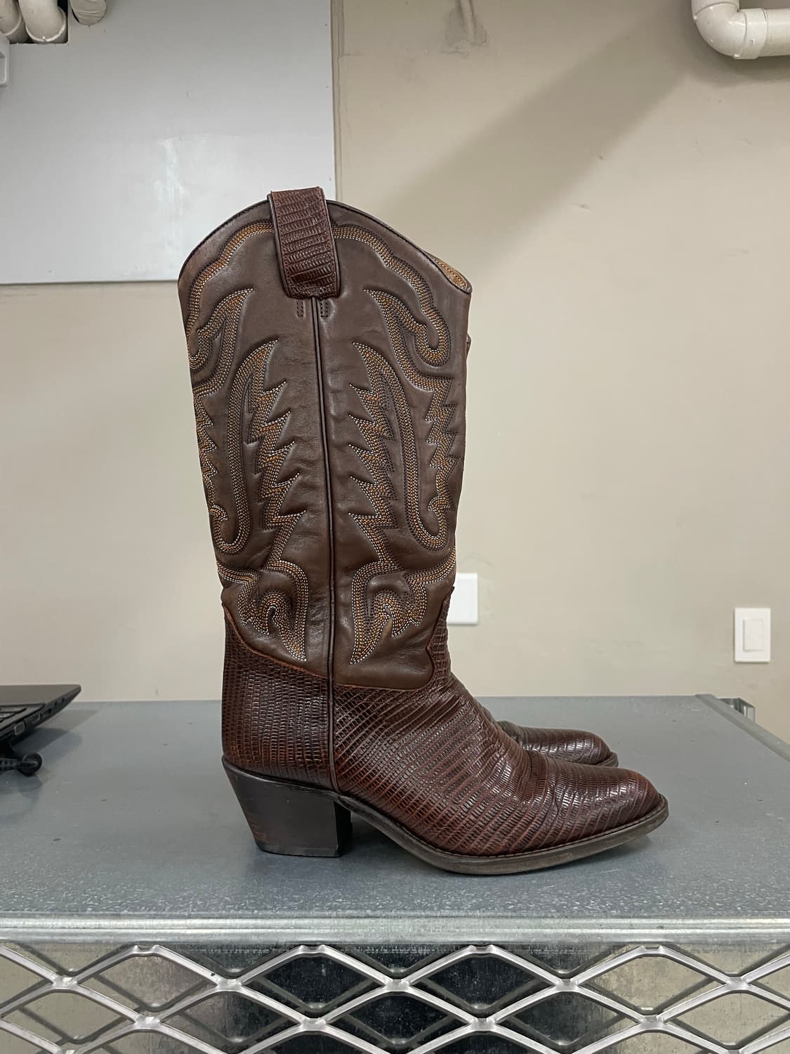 산초 브라운 가죽 웨스턴 카우보이 부츠 EU38 상품이미지4