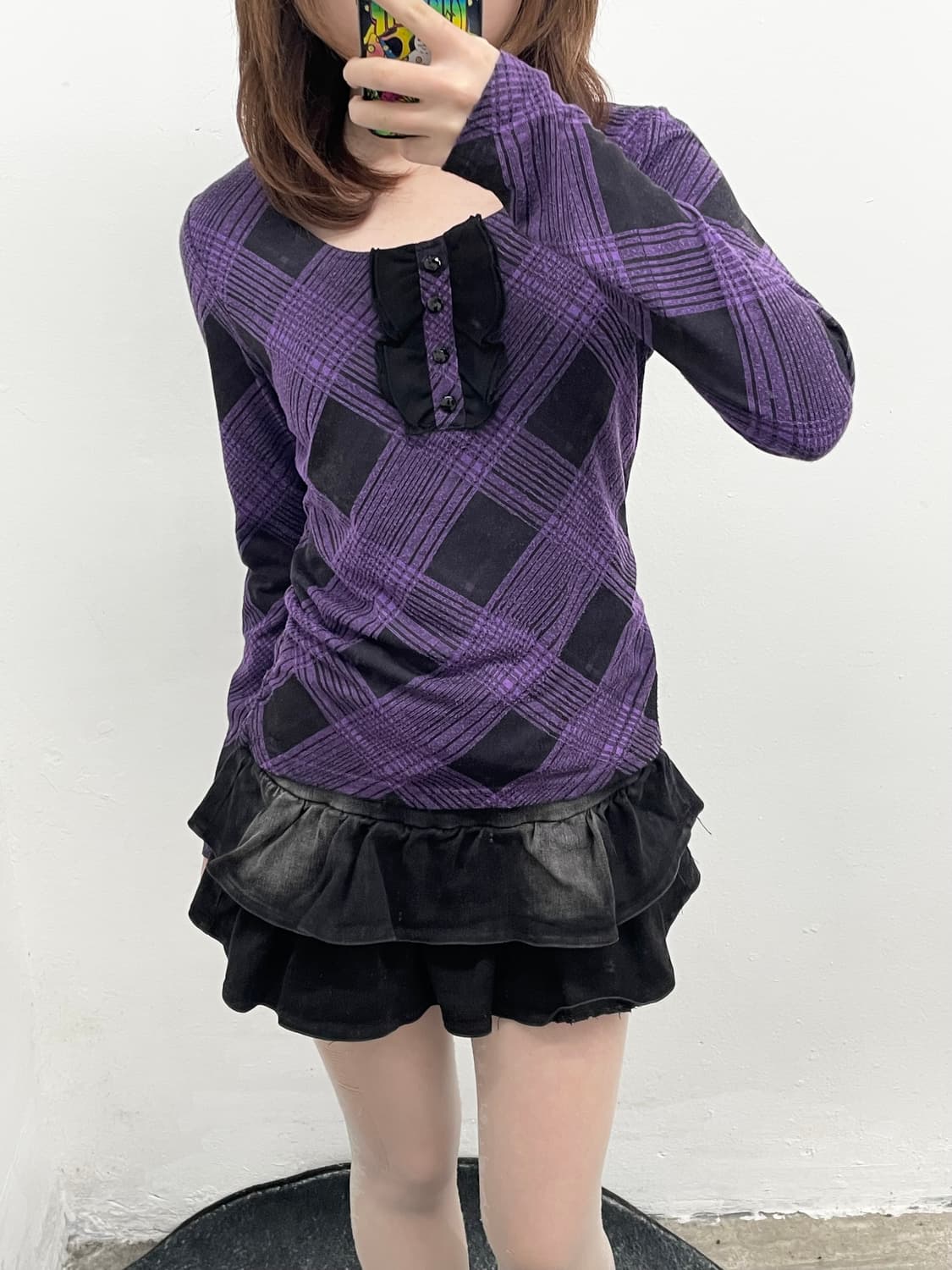 고딕 펑크 체크 프릴 탑 상품이미지3