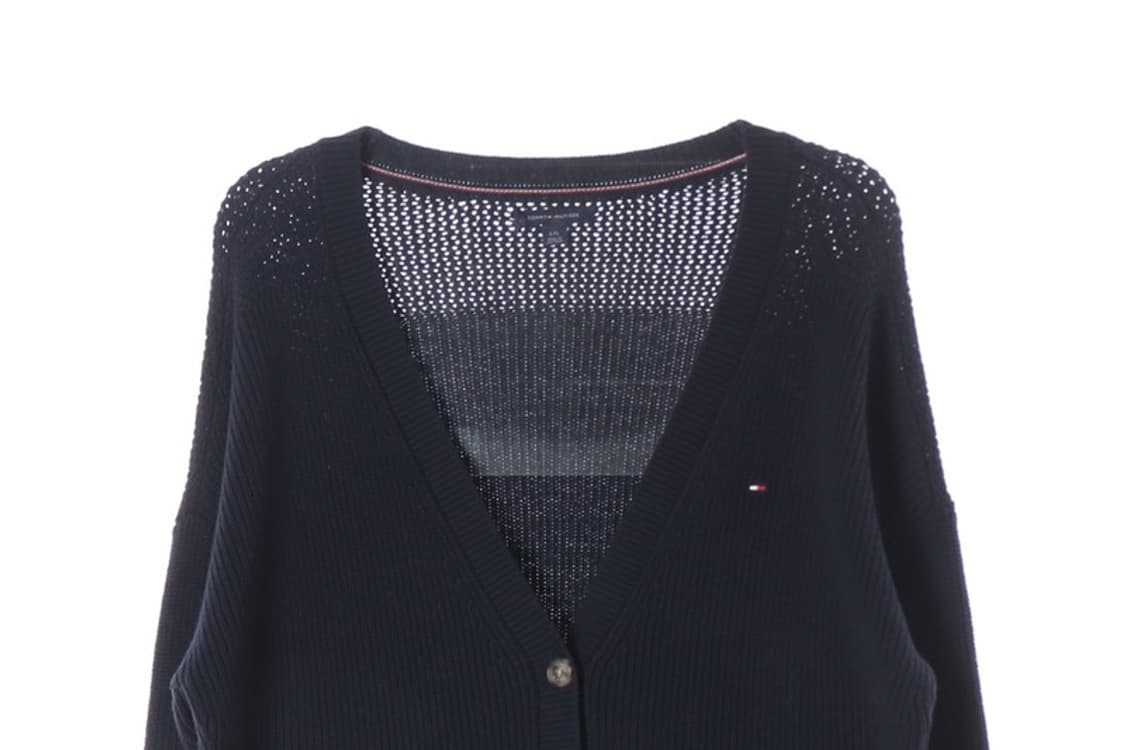 타미힐피거 자수 로고 브이넥 가디건 네이비 L 상품이미지3