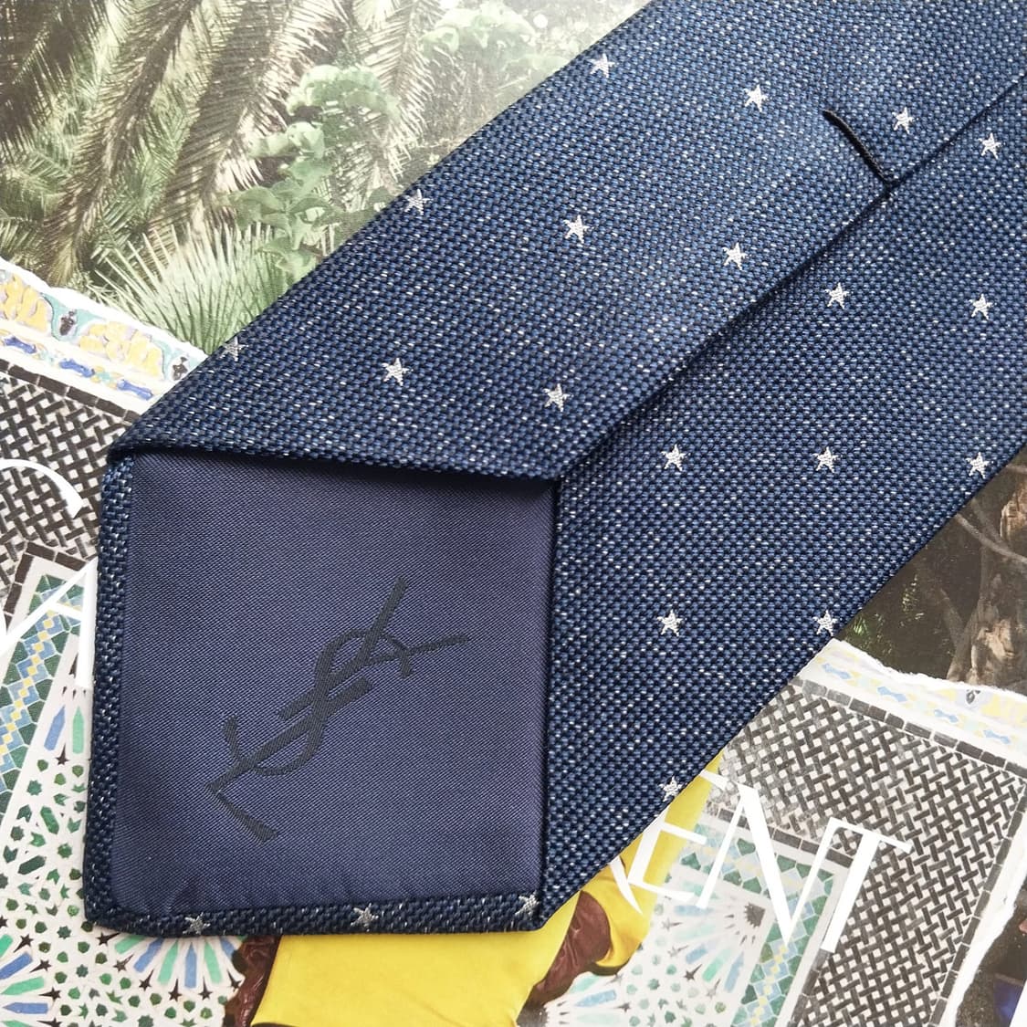 입생로랑 실크 네이비 스타 자수 넥타이 8cm A+~A등급 K2558 상품이미지7