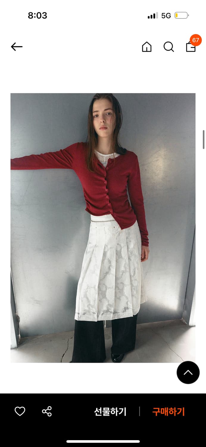 shirring button unbalance cardigan red 상품이미지2