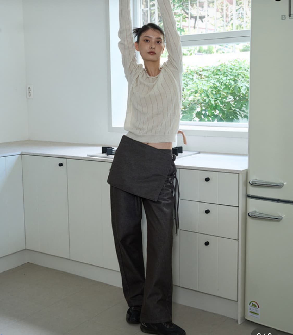 어윗 LAYERED WRAP COTTON PANTS-브라운 상품이미지3