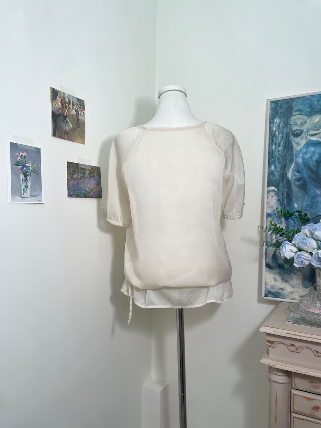 beige ivory ruffle waist string blouse 상품이미지3