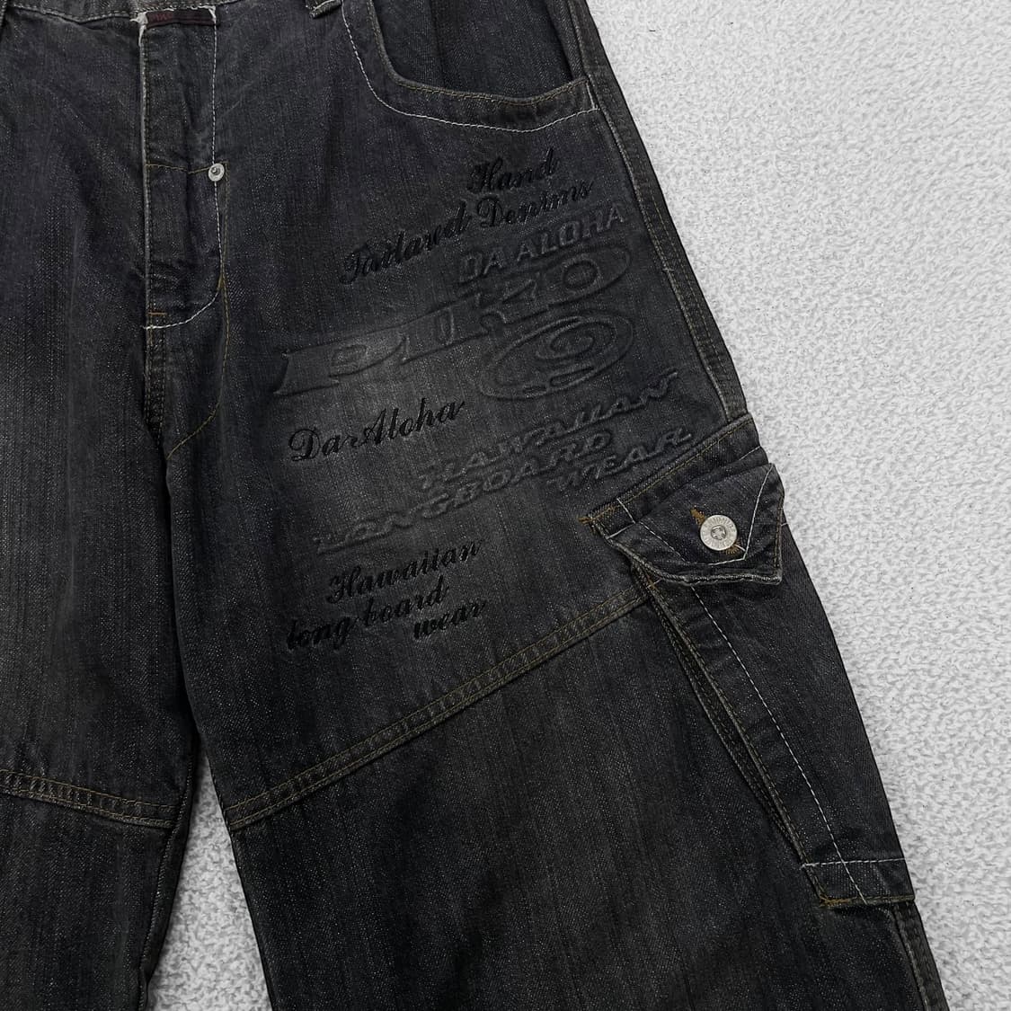 피코 Piko 레터링 카고 데님 워시드 팬츠 흑청 상품이미지5