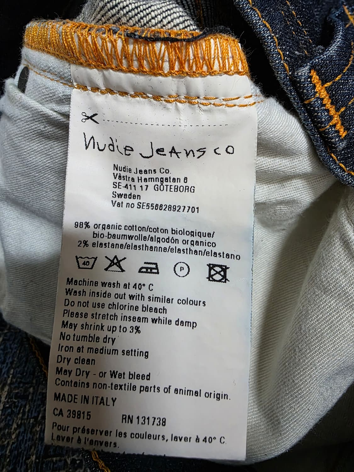 누디진 딥블루  워싱데님 팬츠w30 L32 100%오가닉코튼 상품이미지7