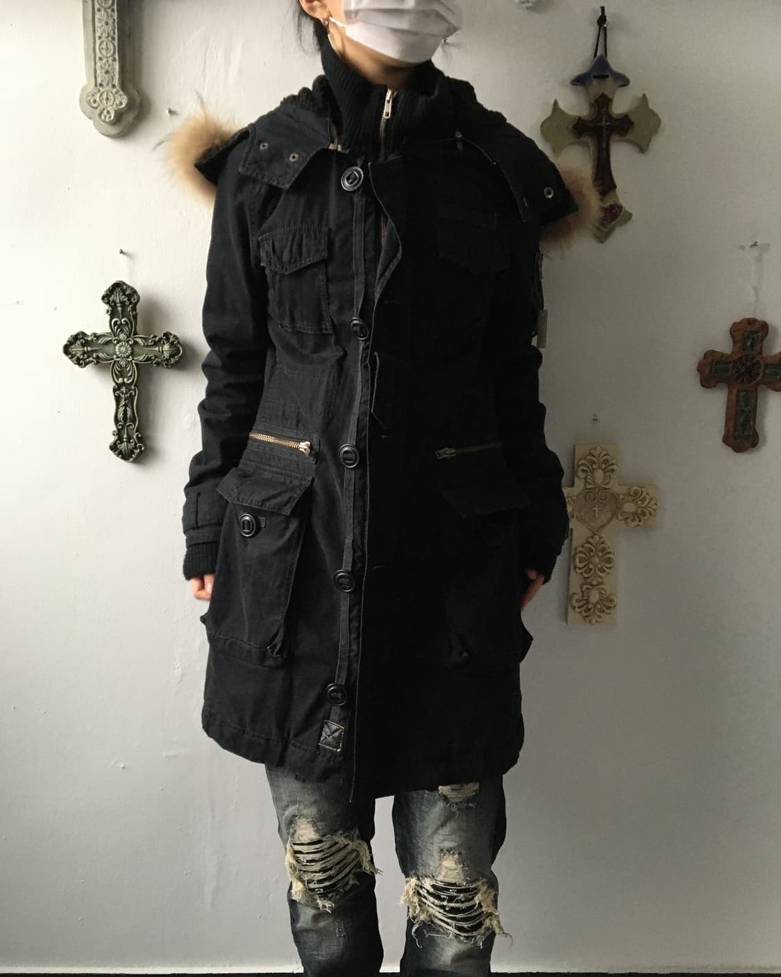 Fake fur hood high neck filed jacket 상품이미지9