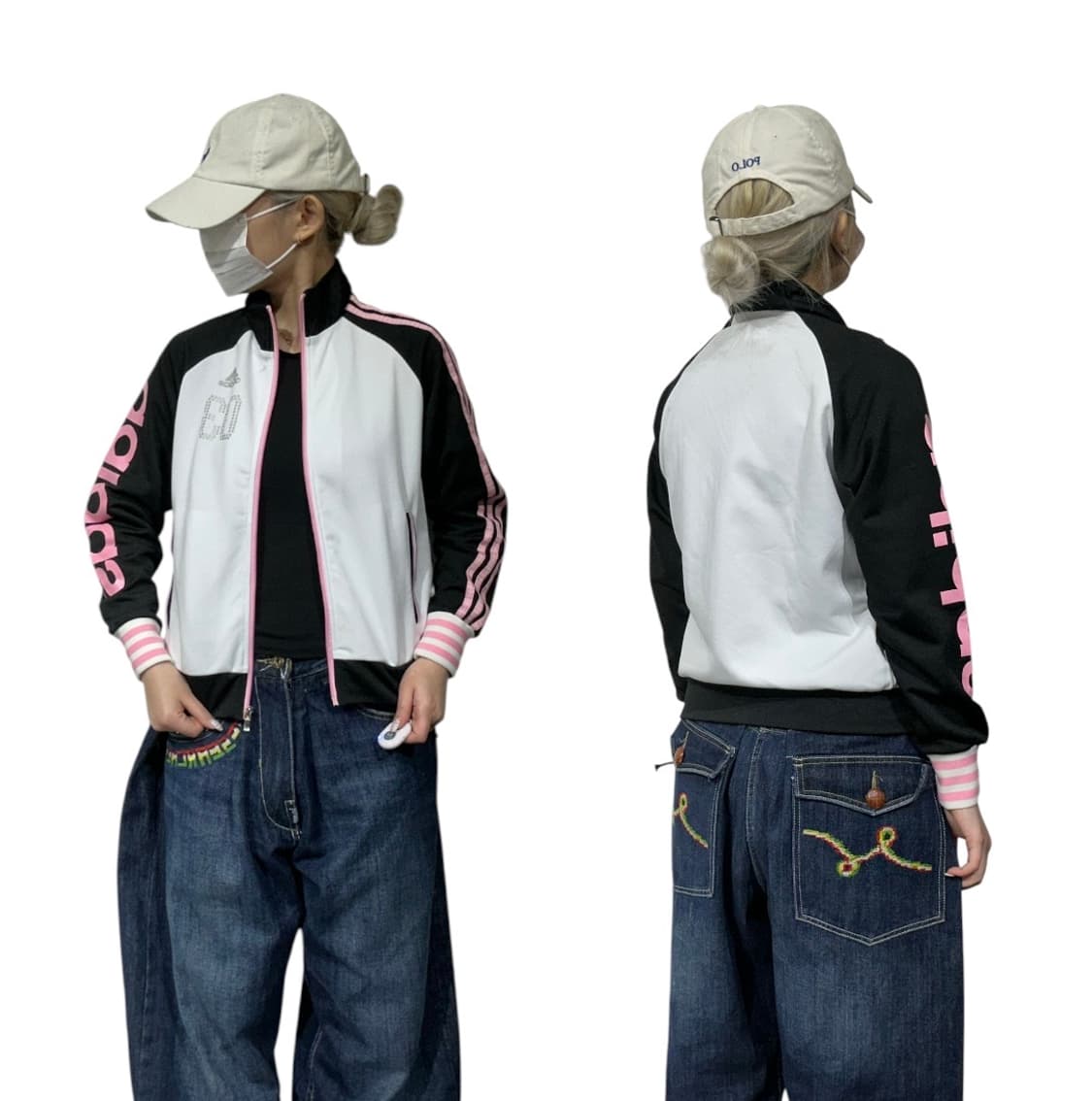 아디다스 화이트 블랙 딸기우유 핑크 삼선 딱붙핏 y2K 트랙탑 져지 상품이미지1
