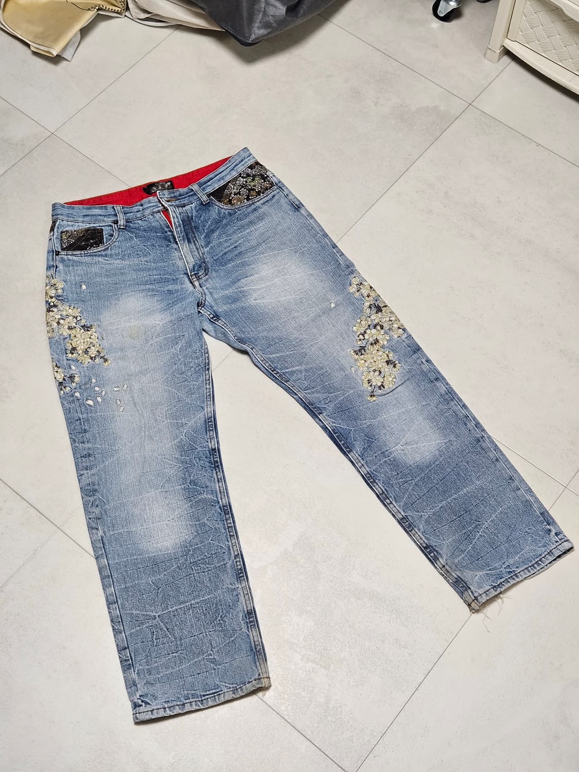 Bukkirabou embroidery denim pants 상품이미지1