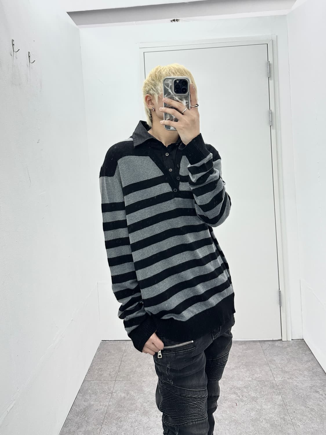 Vintage fake shirts layered knit 상품이미지1