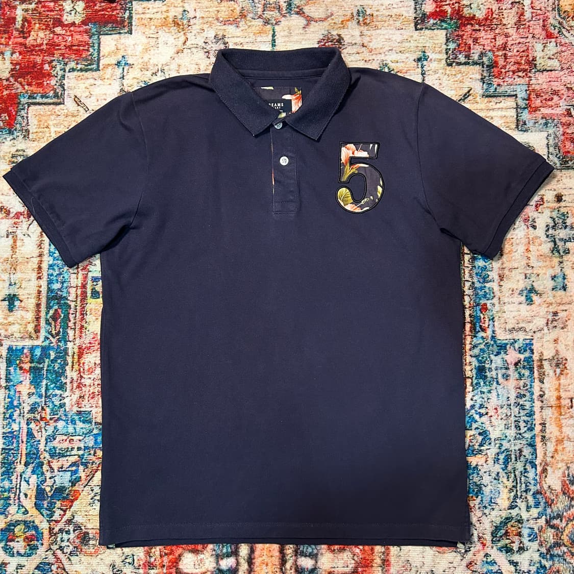 [M] 빔즈 하트 플라워 패턴 카라 반팔 상품이미지1