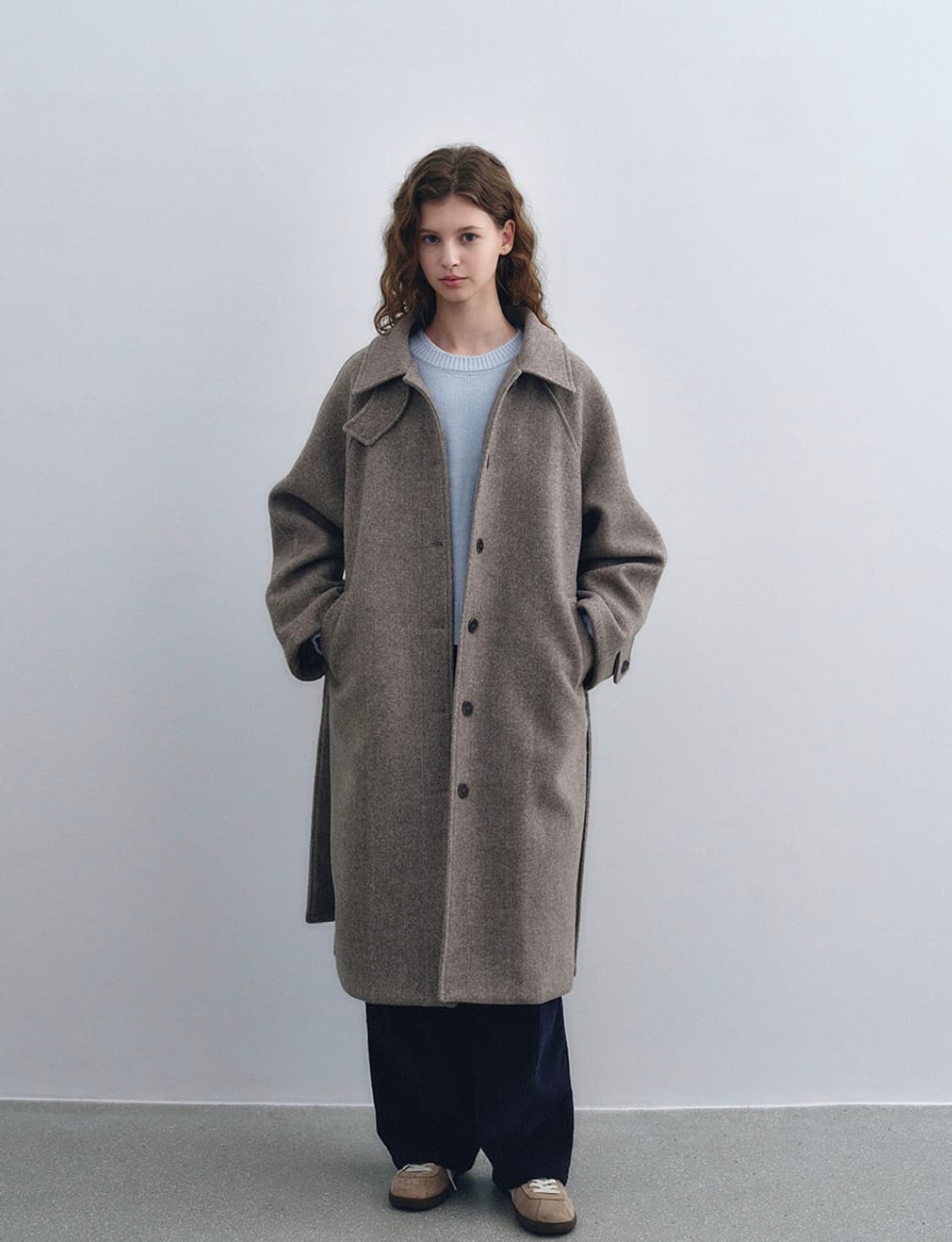 로에일 헤링본 울 롱코트 베이지 상품이미지1
