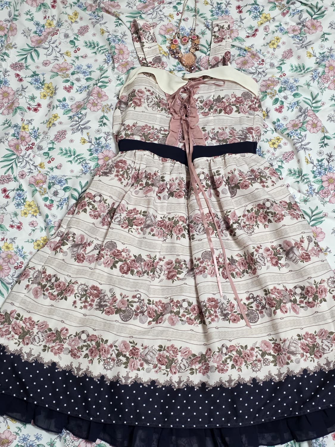 엑시즈팜 POETIQUE 일본빈티지)핑크로즈 히메갸루 로리타 원피스 상품이미지4