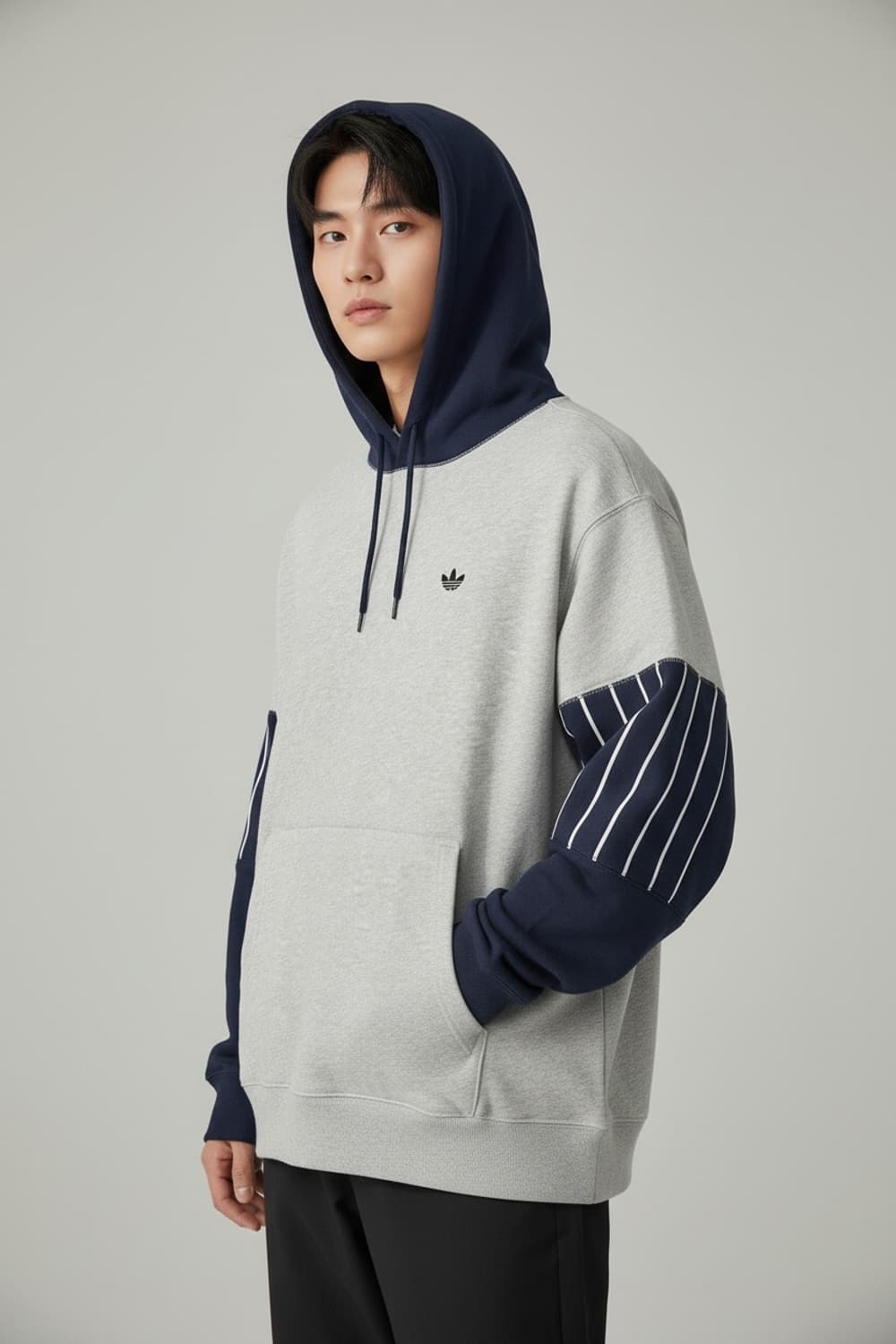아디다스 배색 스트라이프 포인트 후드티 L 상품이미지1