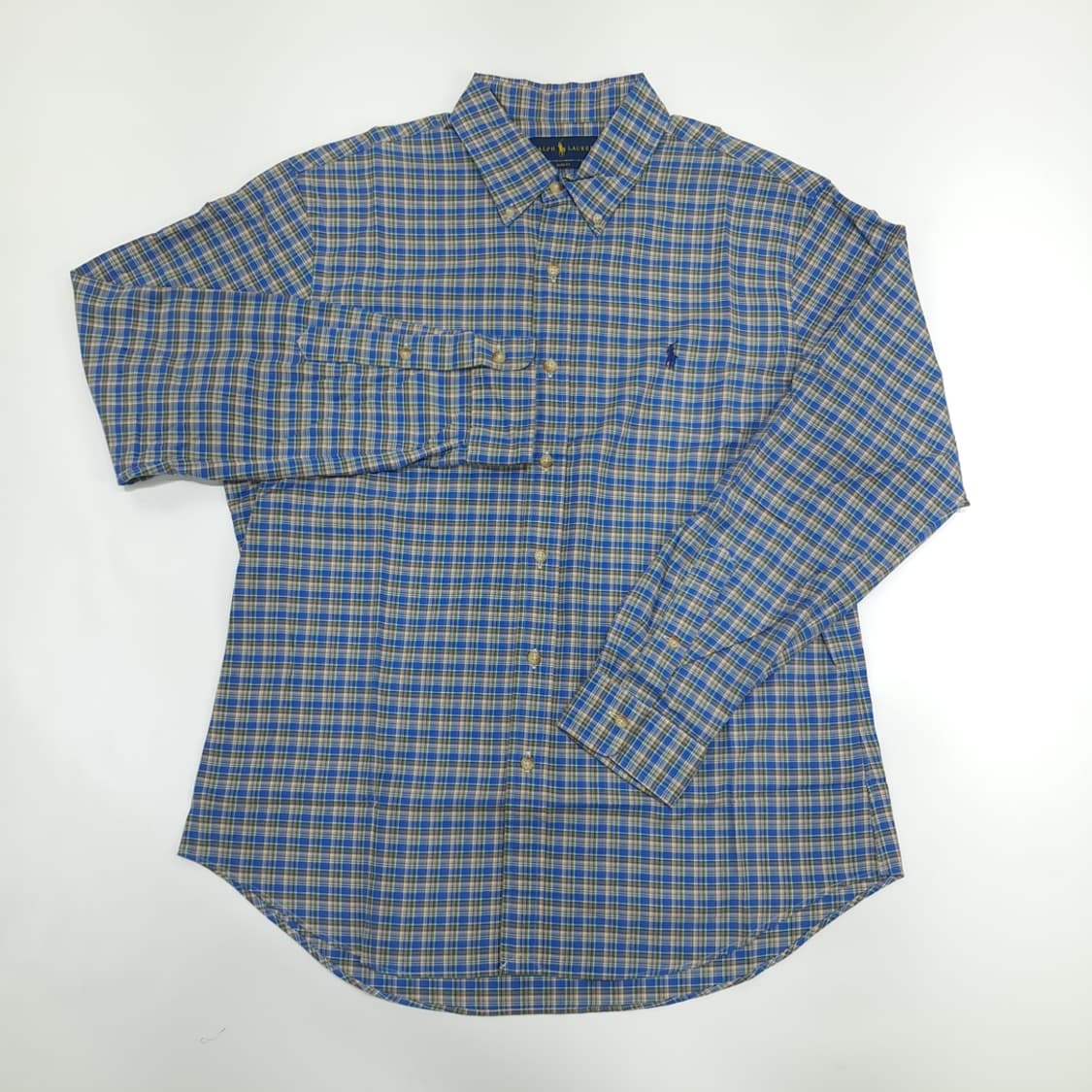 Co897 XL 폴로 랄프로렌 블루옐로우 스몰체크 긴팔 셔츠 남방 상품이미지3