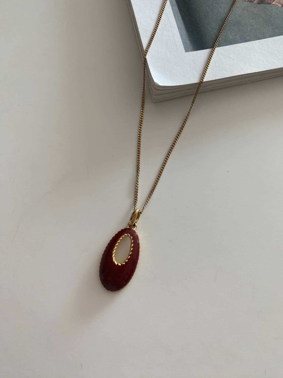 골드 체인 버건디 펜던트 목걸이  c est bien (sr) 상품이미지1