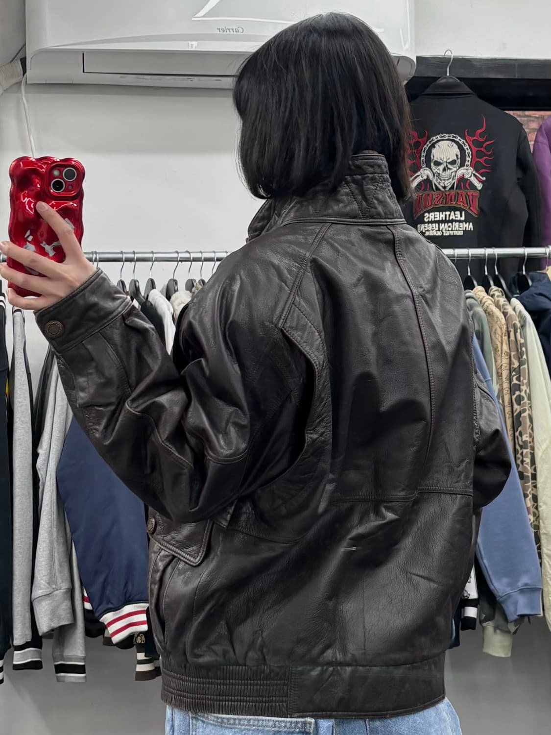 플레이보이 드럼다이 레더 히이넥 봄버 자켓 상품이미지5