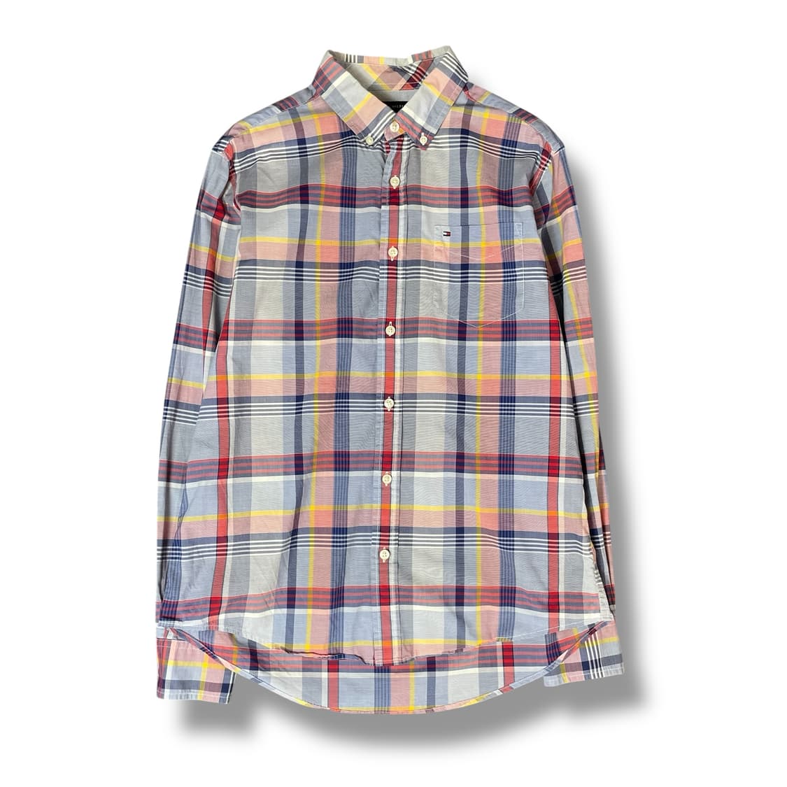 타미힐피거 블루 레드 타탄체크 원포켓 슬림핏 셔츠 M 상품이미지1