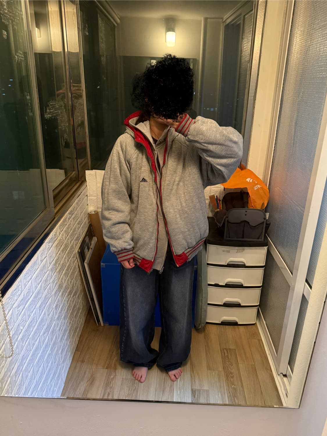 아디다스 90s 올드스쿨 리버시블 빅 로고 점퍼 L (착샷o) 상품이미지3