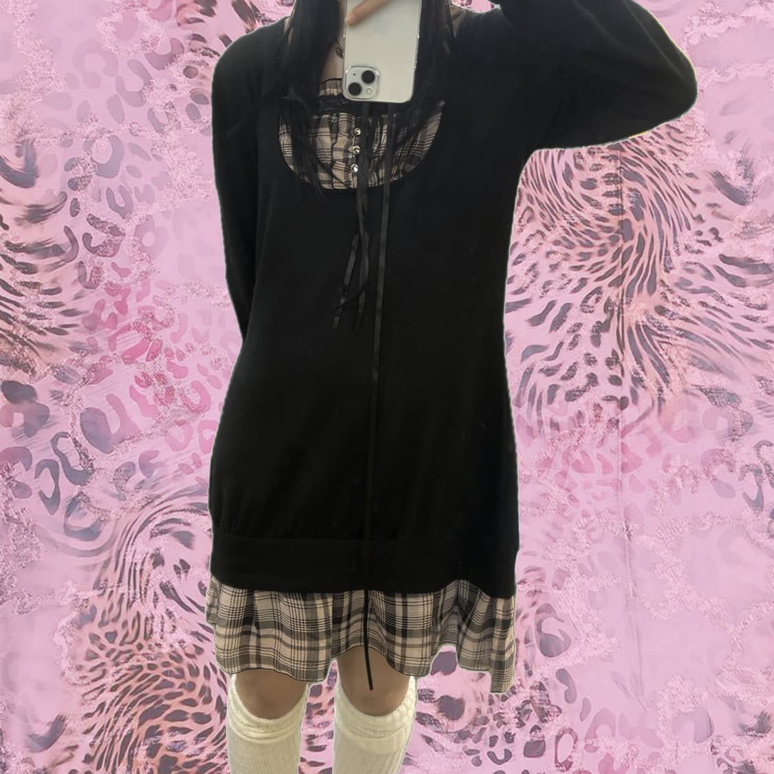 지뢰계 갸루 체크 원피스 상품이미지3