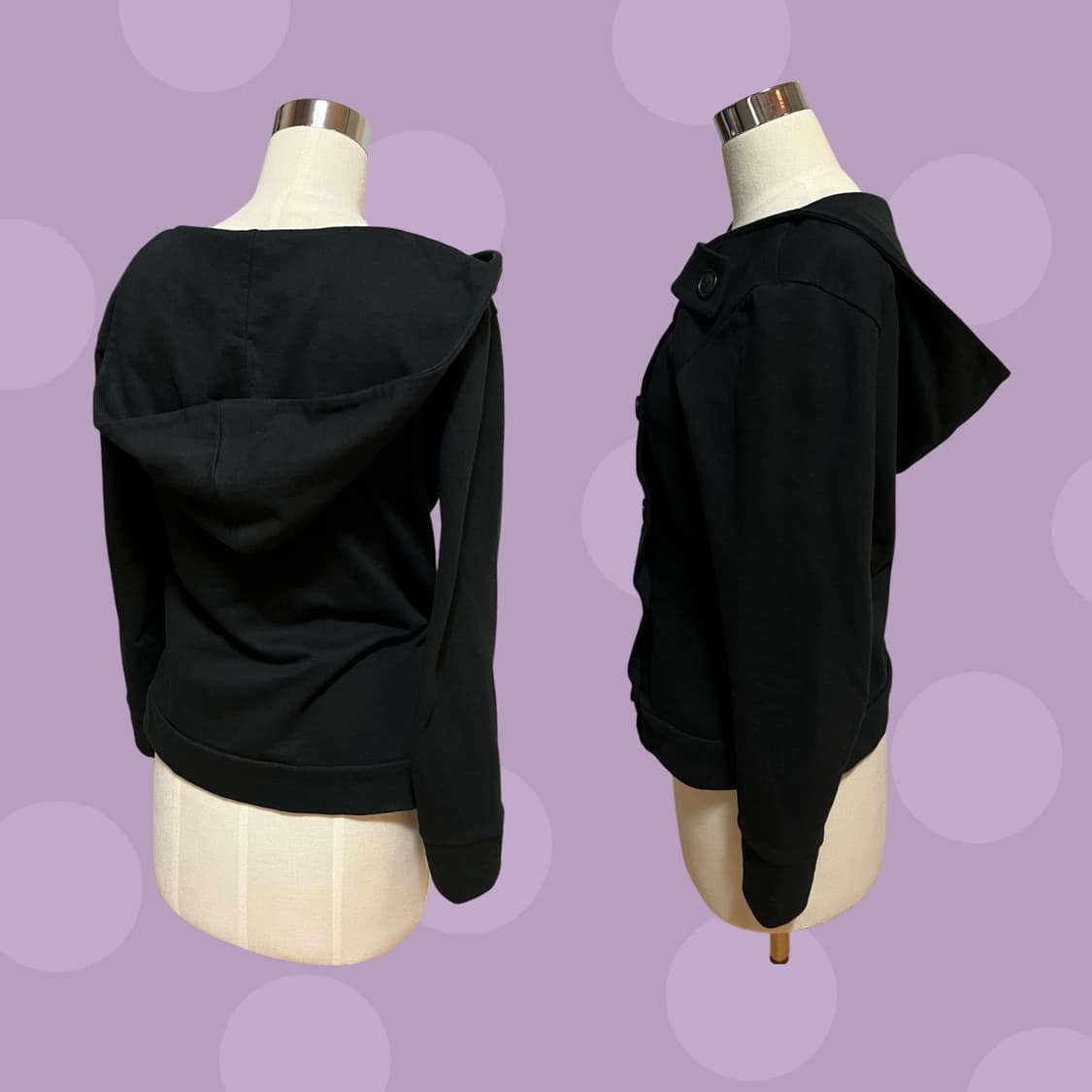 (실사O)미소녀 후드! 오스하이 스프링 넥 버튼 후드 블랙 상품이미지4