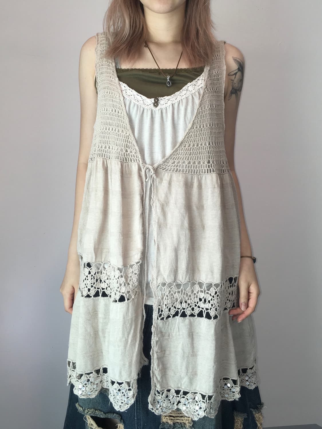 Set) jpn vintage mori sleeveless + croch 상품이미지3