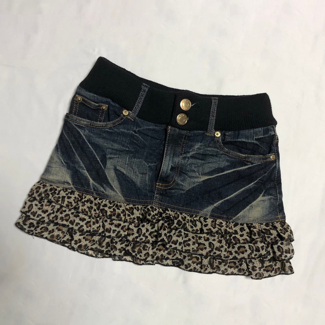 호피 데님 리브 스커트 상품이미지2