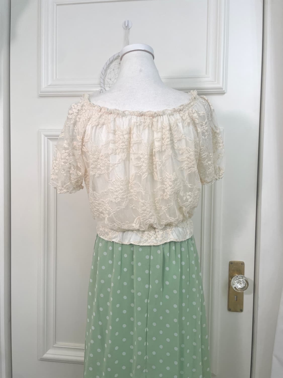 ivory lace off-sholder mint dot long opc 상품이미지4
