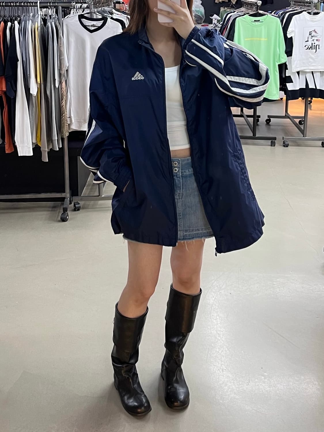 스포티 아디다스 바람막이 데미지 데님 미니 스커트 코디세트 상품이미지2