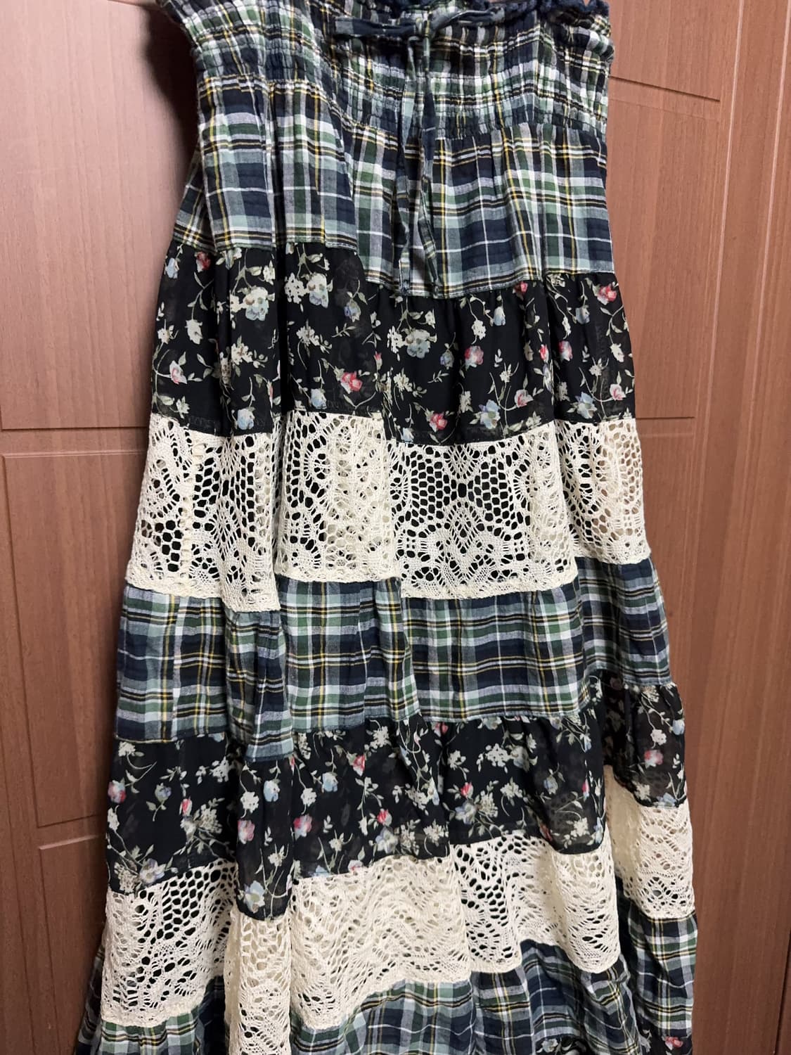 모리걸 하구미 일본 빈티지 네이비 그린 레이스 패치워크 원피스 상품이미지3