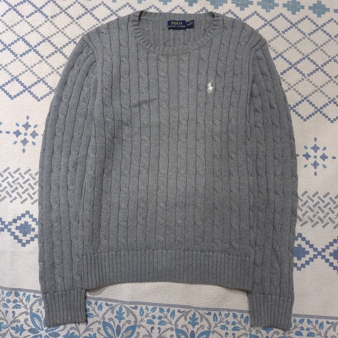 폴로랄프로렌 그레이 화이트포니 케이블 꽈배기 패턴 코튼 라운드넥 니트 S 상품이미지2