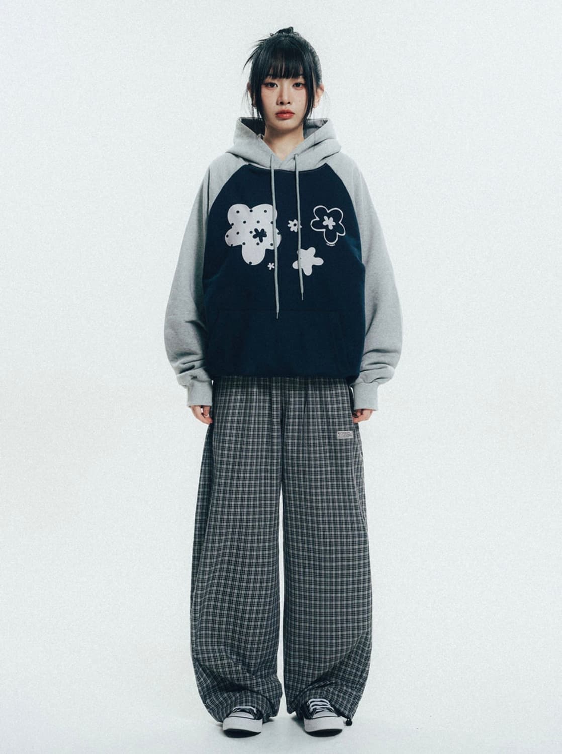 벤힛 체크 커브드 와이드팬츠 상품이미지1