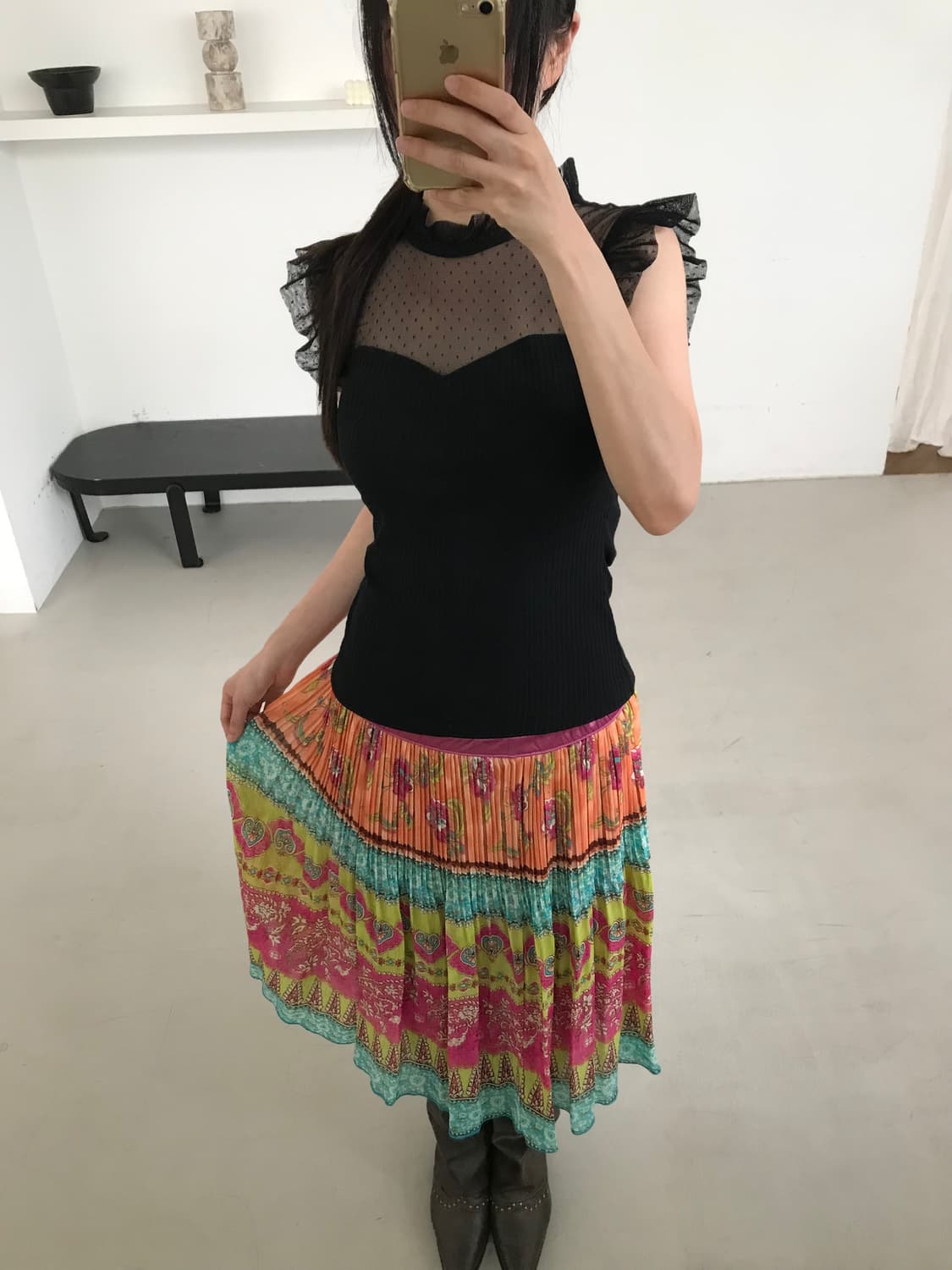 vintage pattern pleats skirt 상품이미지6