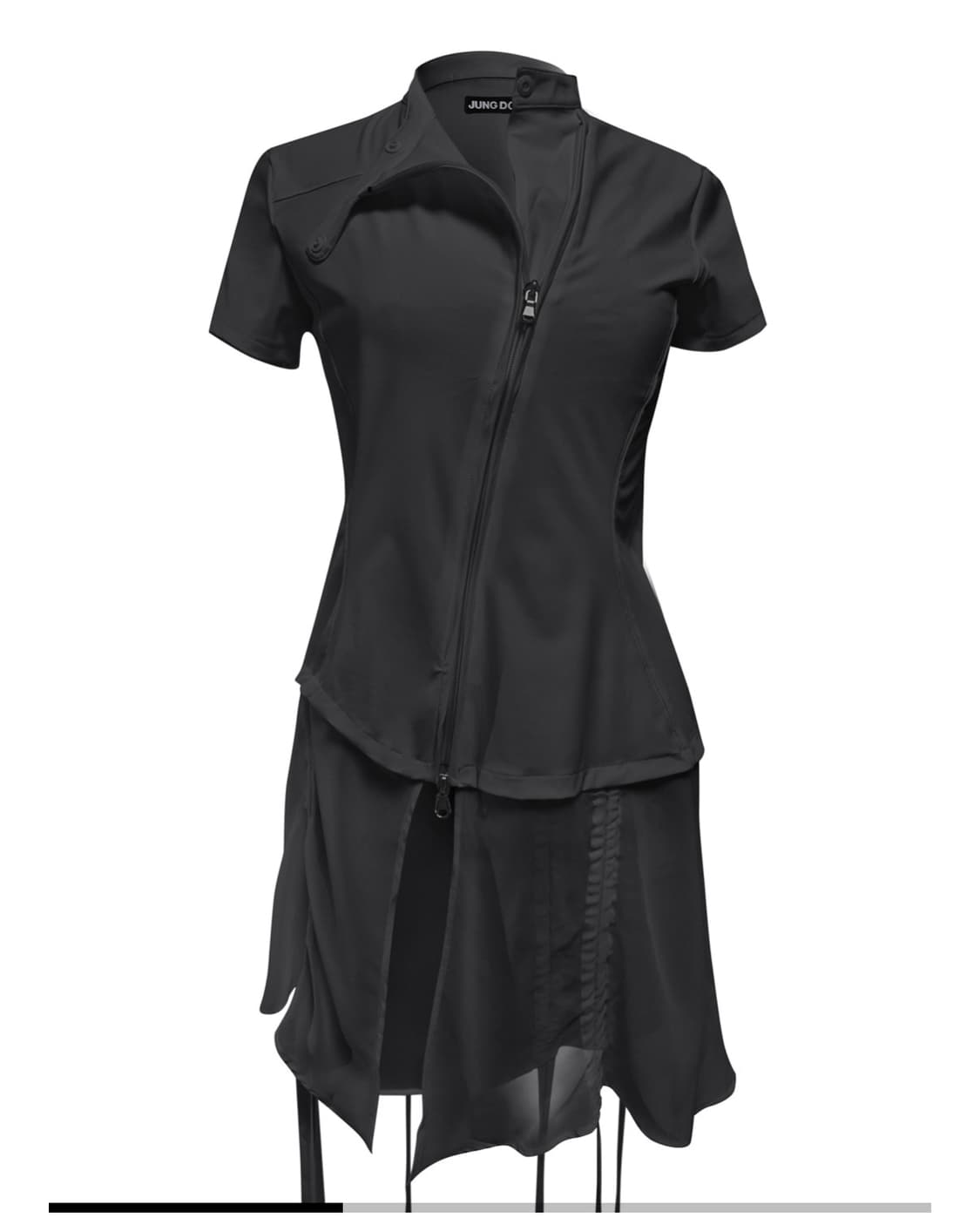정도 반팔 CURVED ZIP-UP SHIRT WITH LAYER 블랙  상품이미지3