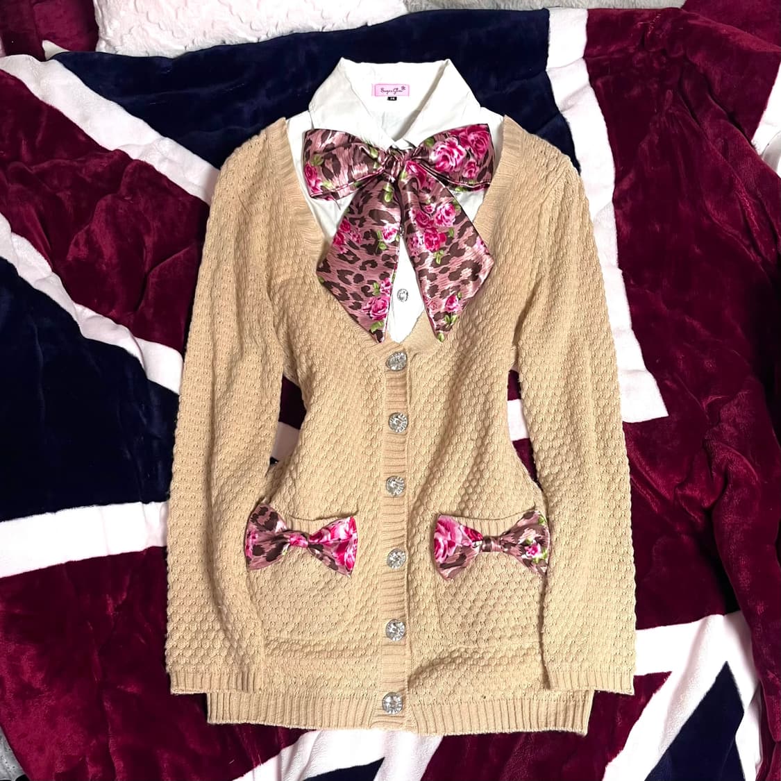 MA*RS 마즈 로즈 호피 리본 베이지 가디건 / MARS 상품이미지1