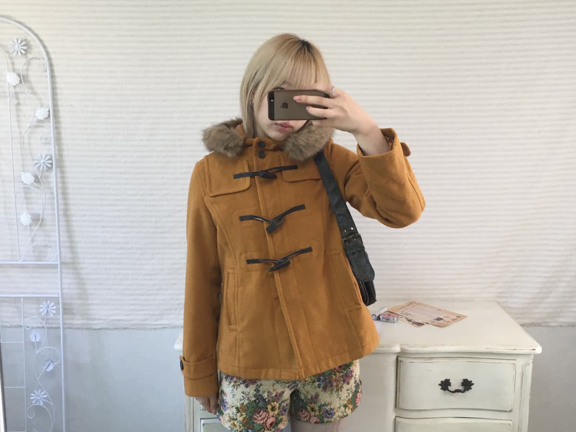 earth music 머스타드 후드 퍼 더플하프코트 상품이미지2