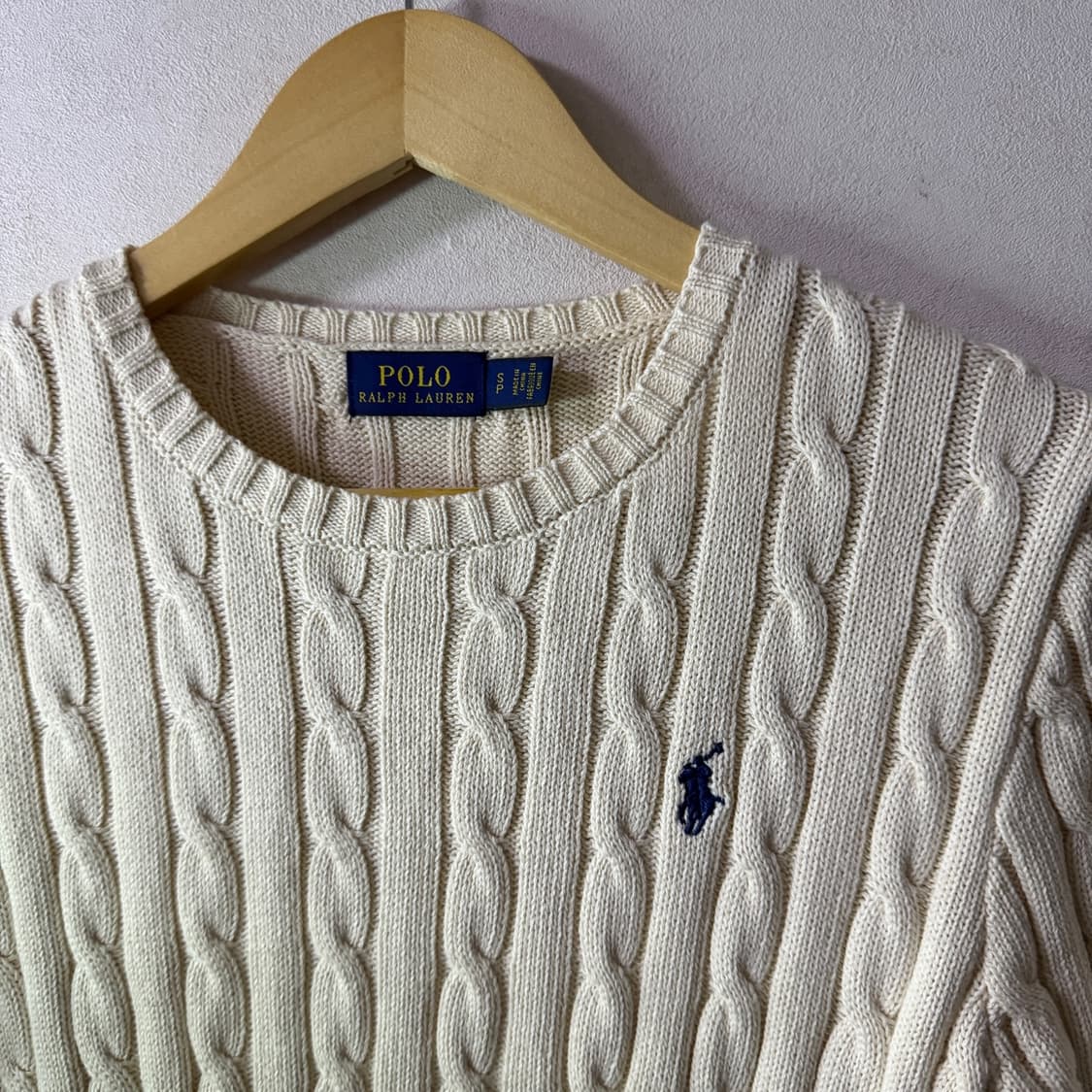 폴로 랄프로렌 라운드넥 베이지 꽈배기 니트 S(55정도) 상품이미지3