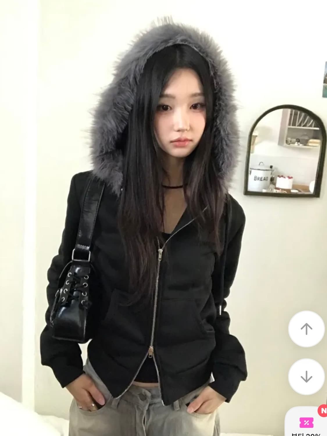 에이블리 유색 투웨이 퍼 후드집업 블랙 상품이미지1